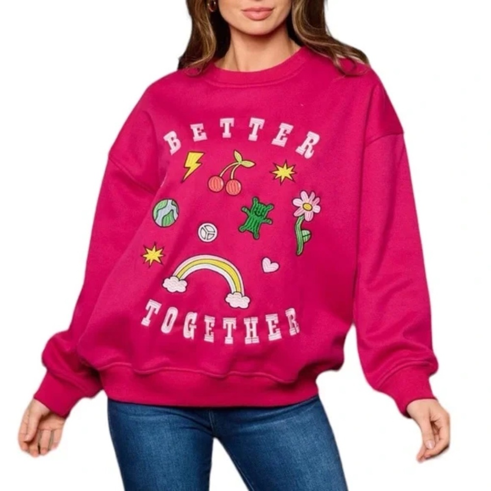 Le Lis Collection Better Together Embroidered Graphic Sweatshirt Size Medium NWT
